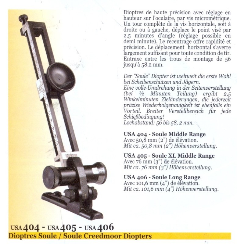 Dioptre de haute précision USA 405 SOULE XL MIDDLE RANGE,avec réglage en hauteur sur l'oculaire par vis micrométrique.