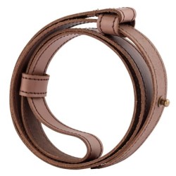 Bretelle en simili cuir marron longueur 1.40 m. boucle et bouton.